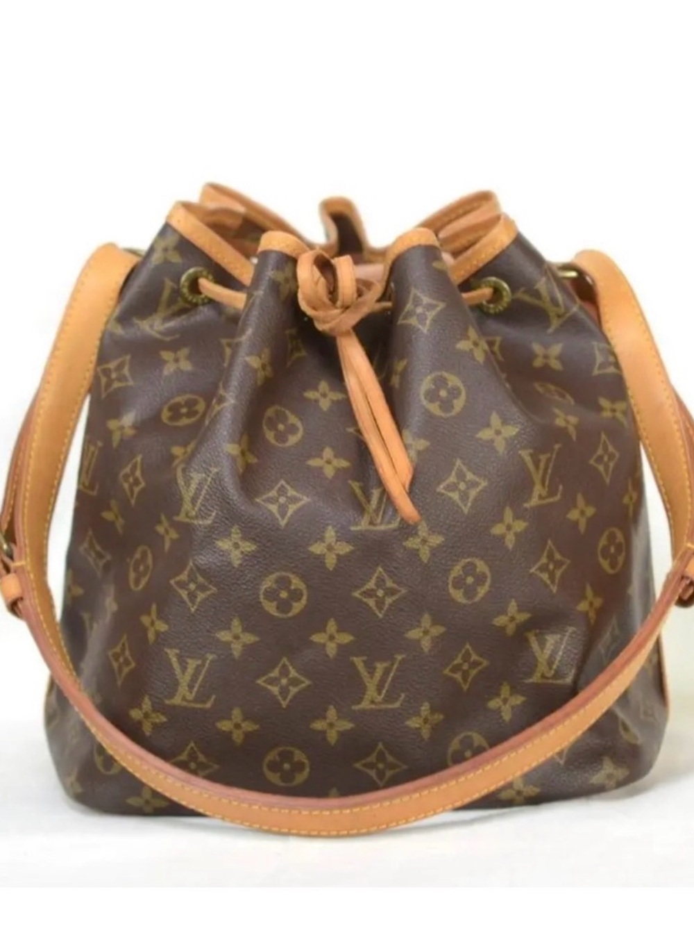 Louis Vuitton Petit Noé,Monogram Canvas Drawstring Shoulder Bag in Brown and Tan